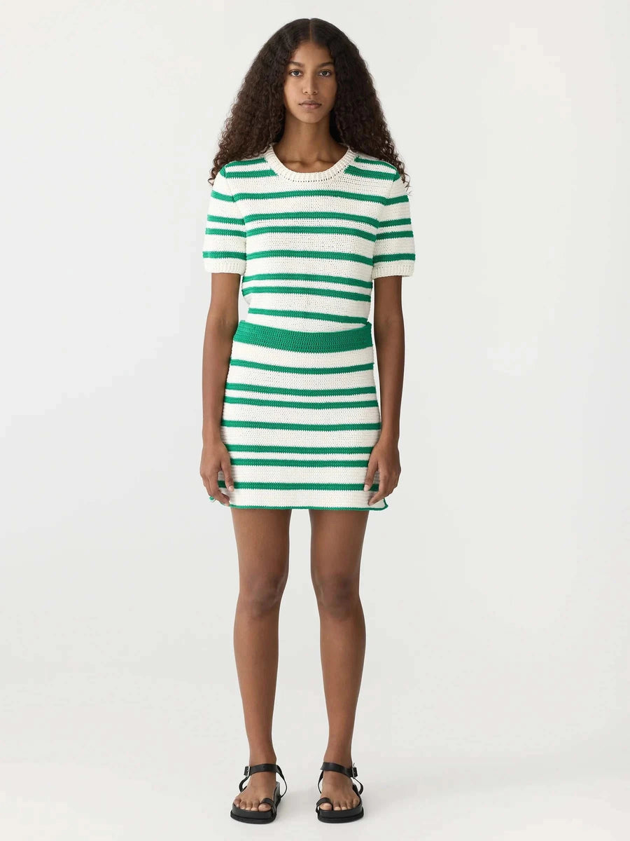 Bassike Crochet Stripe Knit Skirt Aloe Vera