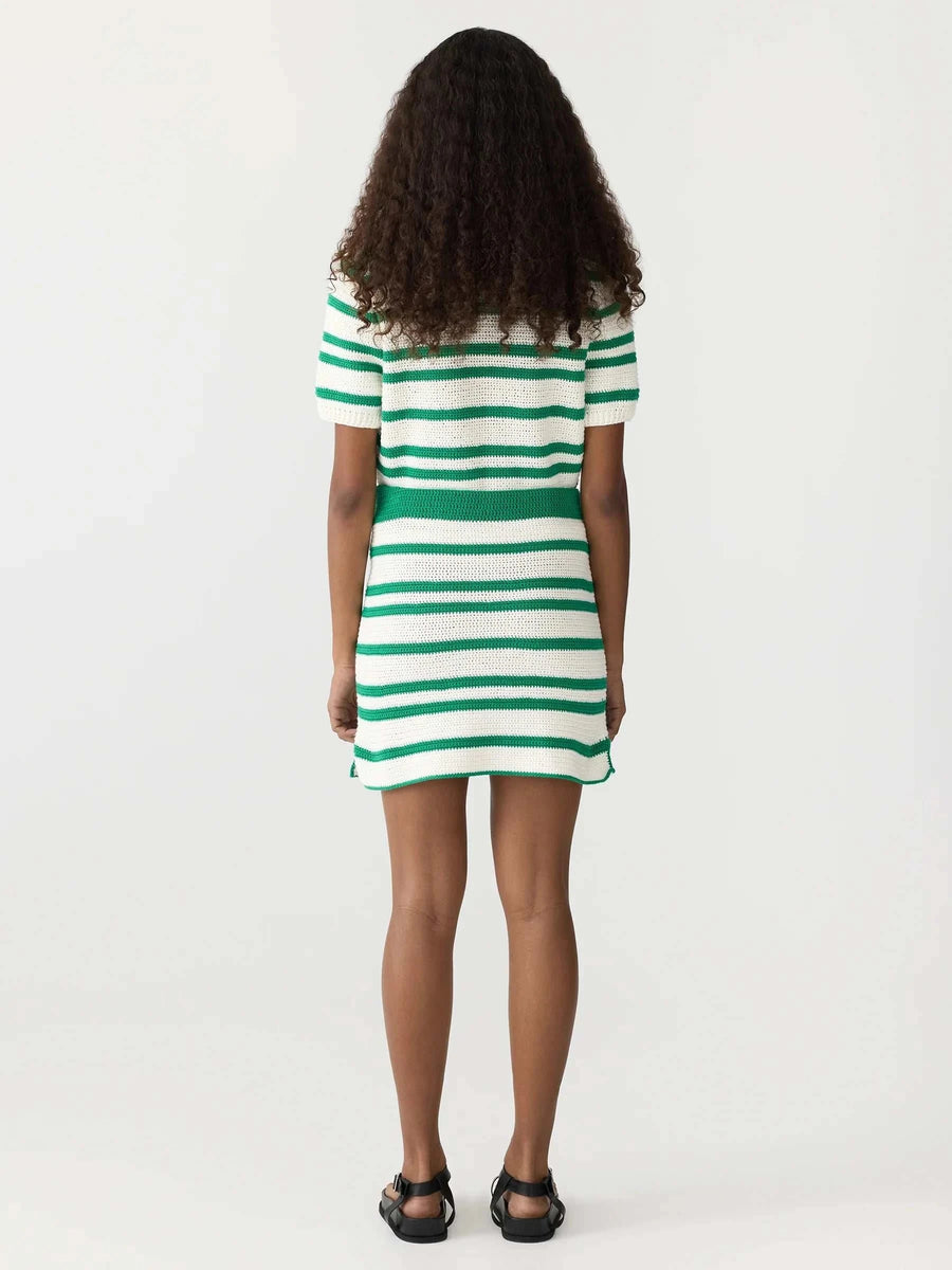 Bassike Crochet Stripe Knit Skirt Aloe Vera