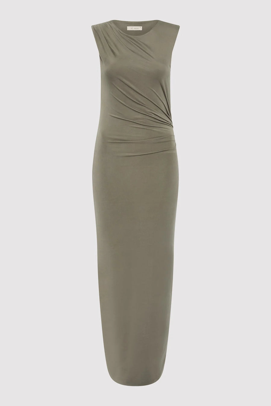 St Agni Cupro Jersey Drape Dress Smokey Olive