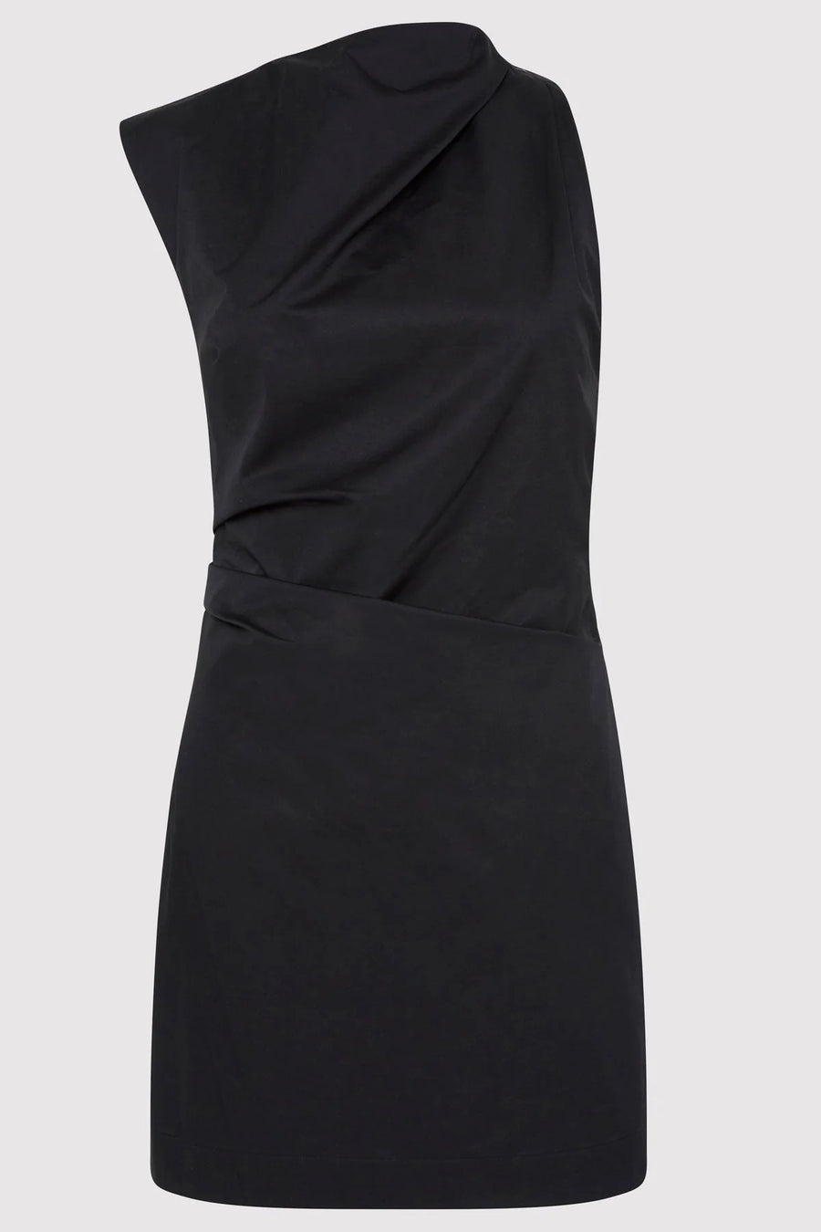 St Agni Asymmetric Tuck Mini Dress Black