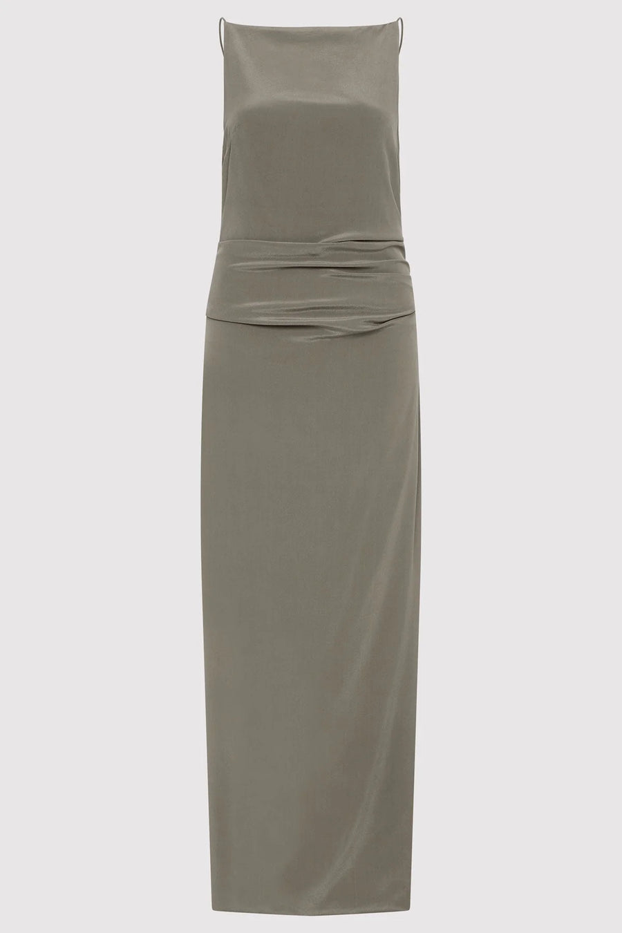 St Agni Silk Tuck Dress Smokey Olive