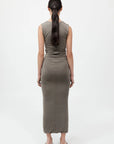 St Agni Cupro Jersey Drape Dress Smokey Olive