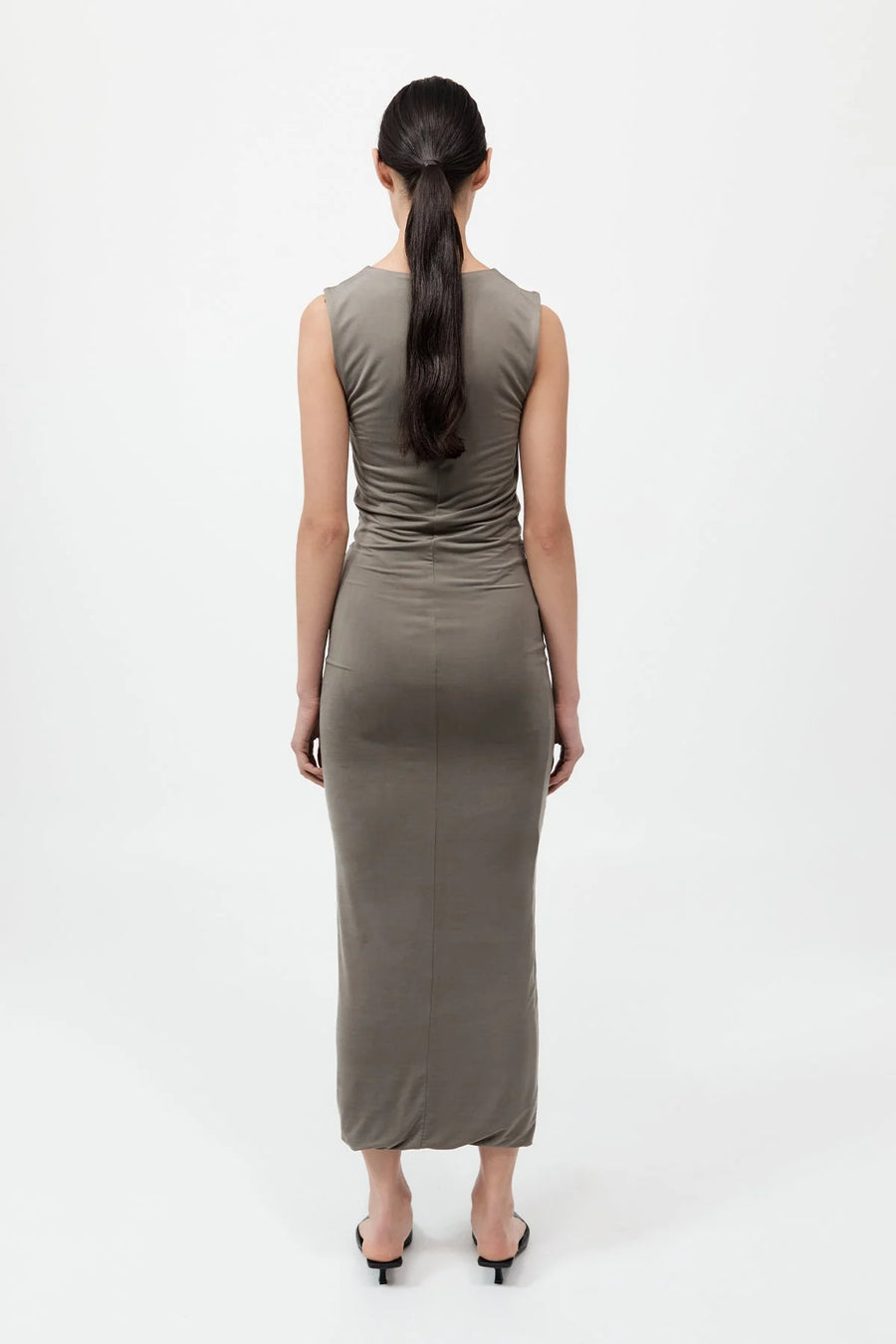 St Agni Cupro Jersey Drape Dress Smokey Olive