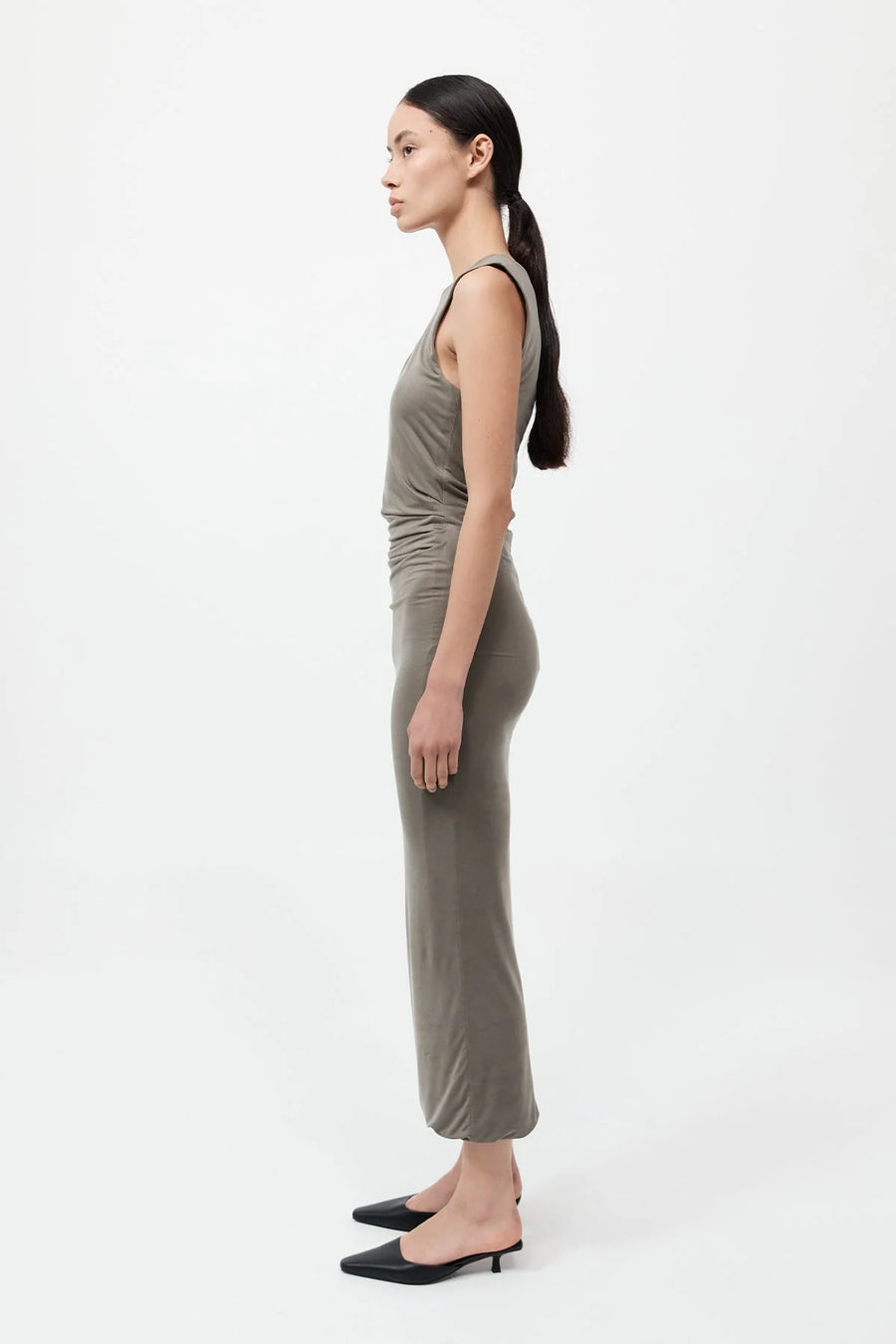 St Agni Cupro Jersey Drape Dress Smokey Olive