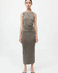 St Agni Cupro Jersey Drape Dress Smokey Olive