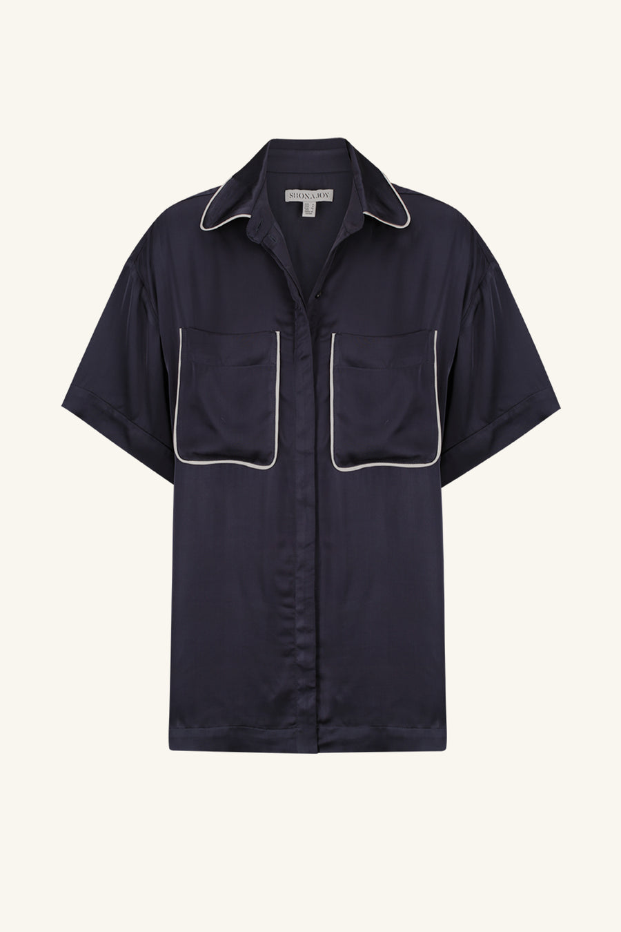 Shona Joy Shae Contrast Short Sleeve Relaxed Shirt Aegean Blue