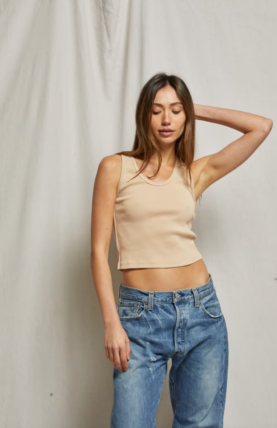 Perfectwhitetee Blondie Structured Rib Bra Friendly Tank Sand Dune