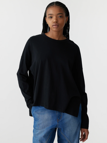 Bassike Boxy Heritage Long Sleeve T Shirt Black