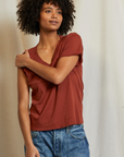 Perfectwhitetee Hendrix Cotton Boxy V Neck Tee Russet