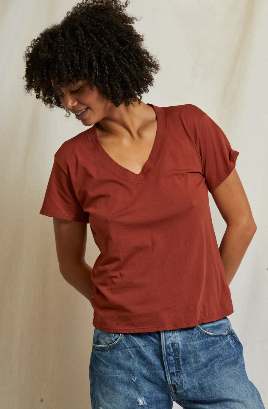 Perfectwhitetee Hendrix Cotton Boxy V Neck Tee Russet