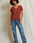 Perfectwhitetee Hendrix Cotton Boxy V Neck Tee Russet