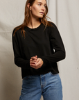 Perfectwhitetee Axel Long Sleeve Cotton Boxy Crew Tee Black