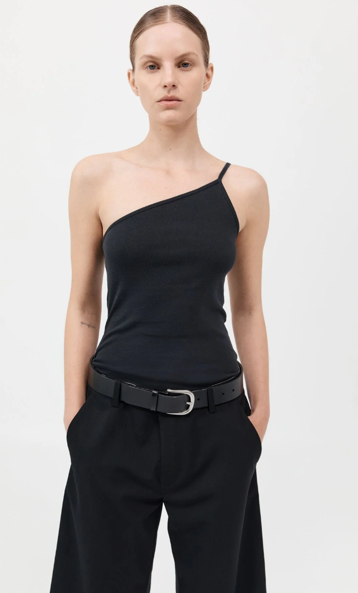 St Agni Organic Cotton One Shoulder Tank Black