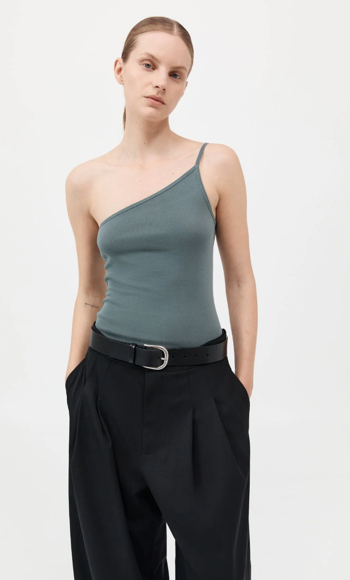 St Agni Organic Cotton One Shoulder Tank Balsam Green