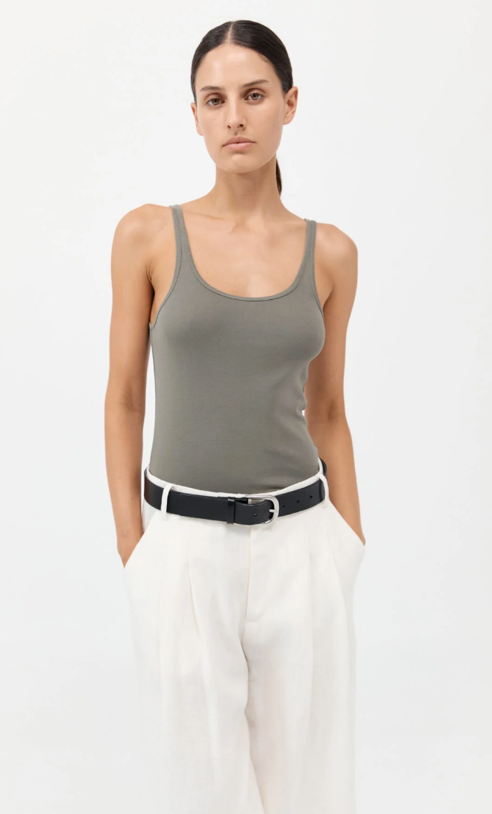 St Agni Organic Cotton Slim Scoop Tank Balsam Green