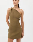 St Agni Twisted Linen Mini Dress Olive