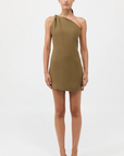 St Agni Twisted Linen Mini Dress Olive