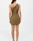 St Agni Twisted Linen Mini Dress Olive