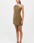 St Agni Twisted Linen Mini Dress Olive