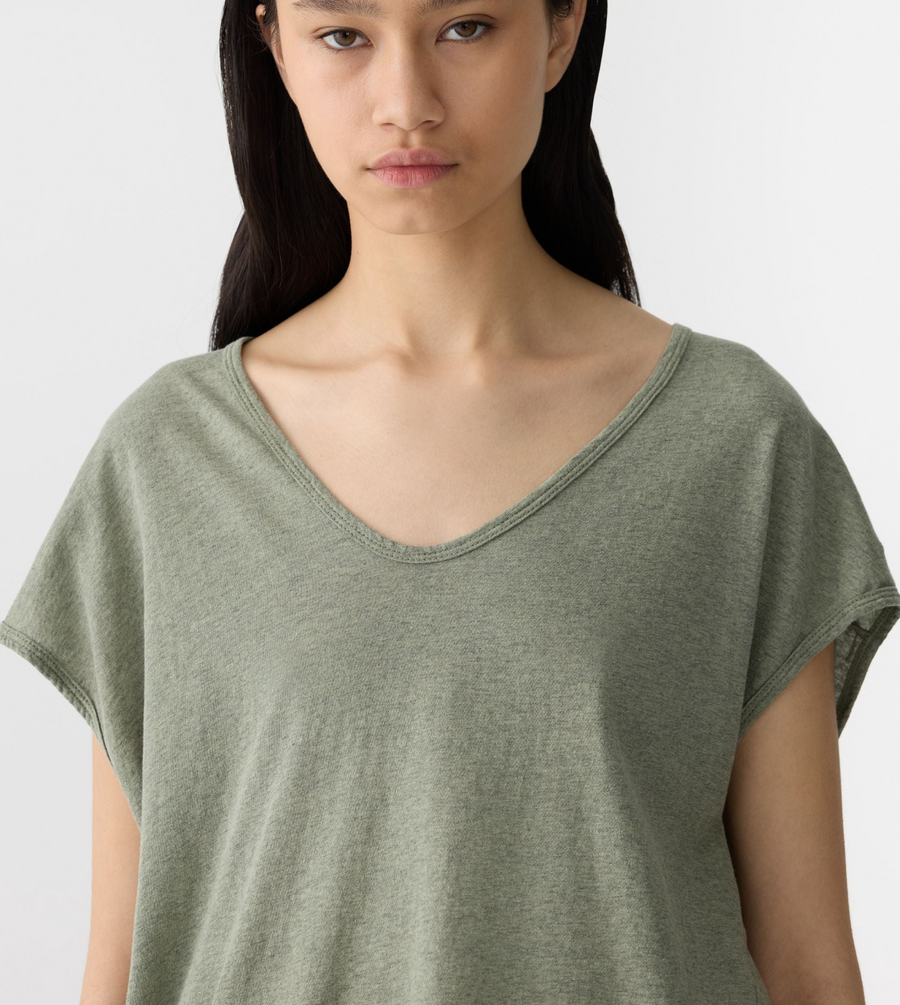 Bassike Fine Bind Scoop Neck Tank Sage Marl