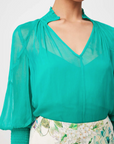 Once Was Lane Viscose Chiffon Blouse in Bay Green