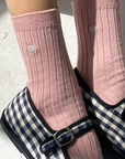 Le Bon Shoppe Embroidered Her Socks Pink Soda Silver Seashell