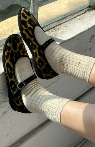 Le Bon Shoppe Embroidered Her Socks Porcelain Gold Heart