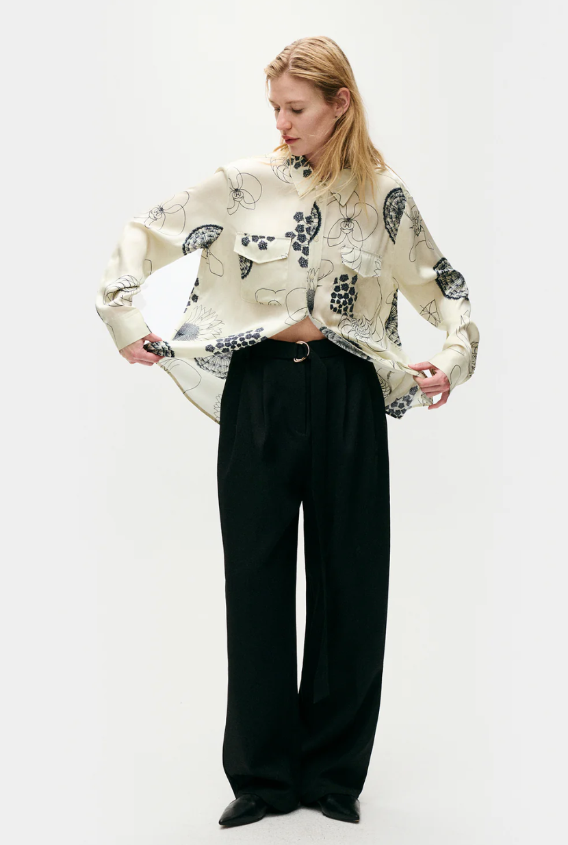 Silk Laundry Boyfriend Shirt Fibonacci Off White