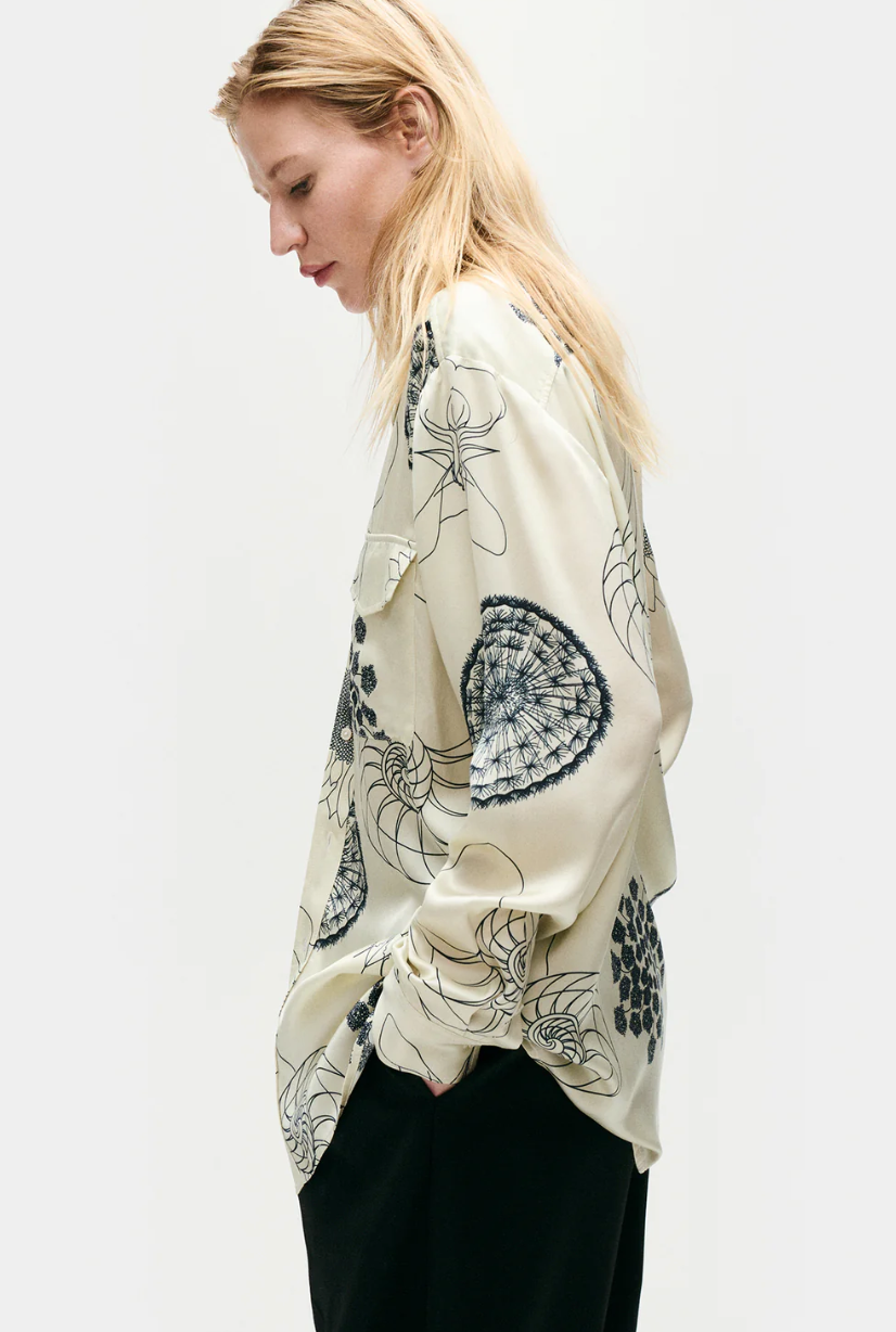 Silk Laundry Boyfriend Shirt Fibonacci Off White