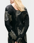 Silk Laundry Full Sleeve Bias Fibonacci Dress Black