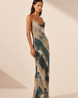 Shona Joy Jardin Double Cowl Bias Maxi Dress Aqua