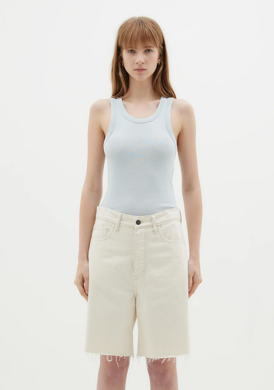 Bassike Slim Superfine Rib Tank Salt Blue