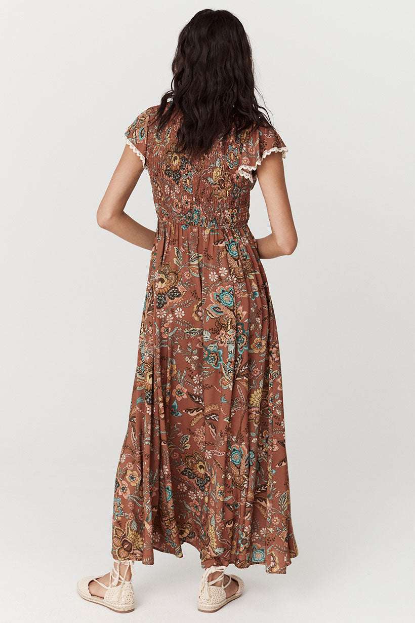 Spell Mojave Lily Shirred Maxi Dress Amber