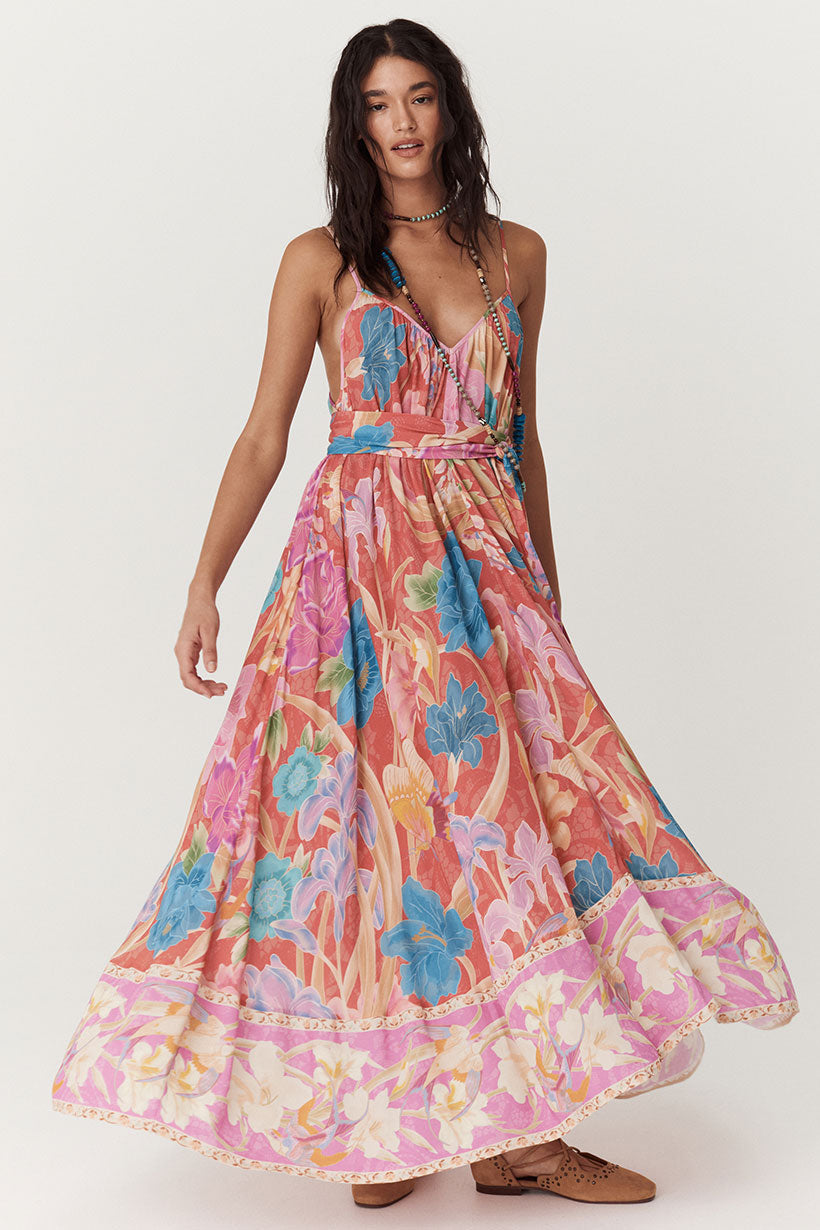 Spell Painters Garden Strappy Maxi Dress Crimson