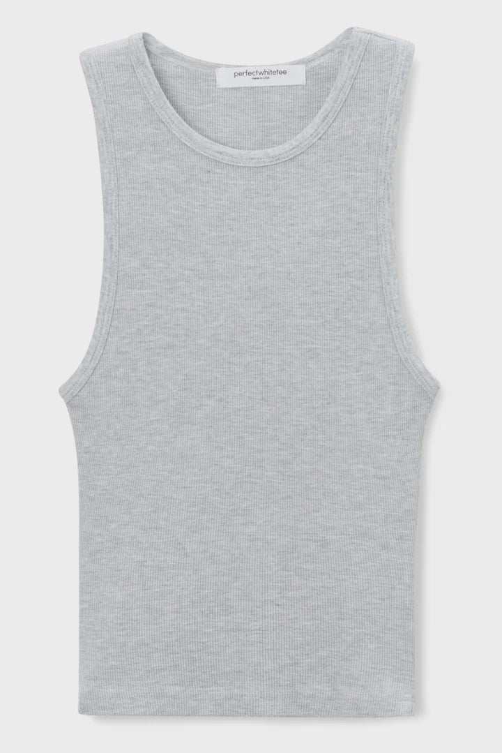 PerfectWhiteTee Gigi High Neck Cropped Ribbed Tank Heather Grey