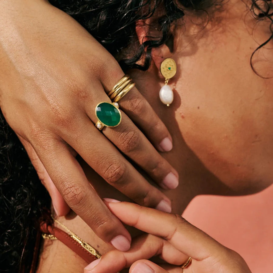 Murkani Wandering Soul Green Onyx and Pearl Ring