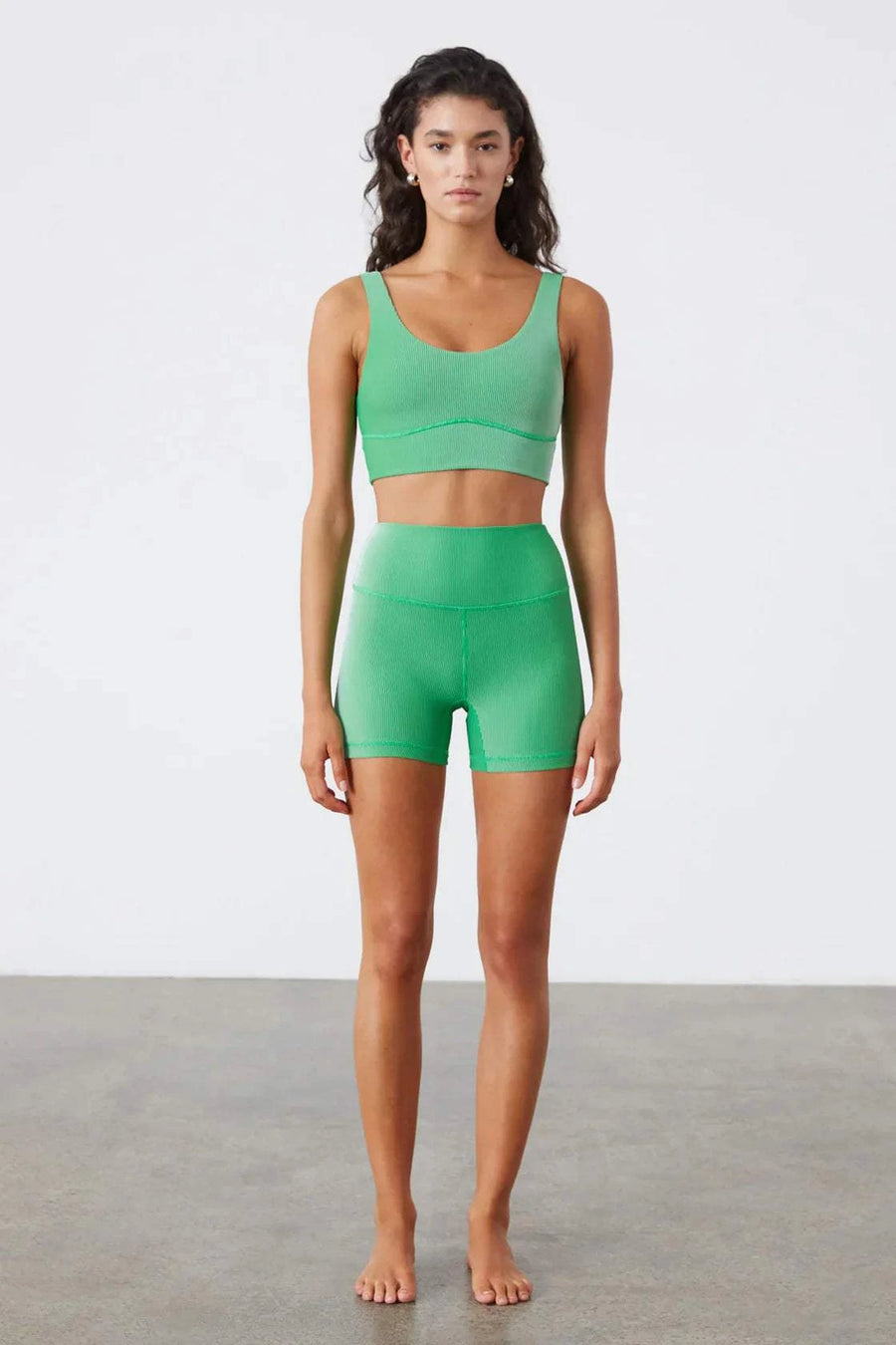 Zulu and Zephyr Stripe Rib Crop Top Parrot Green