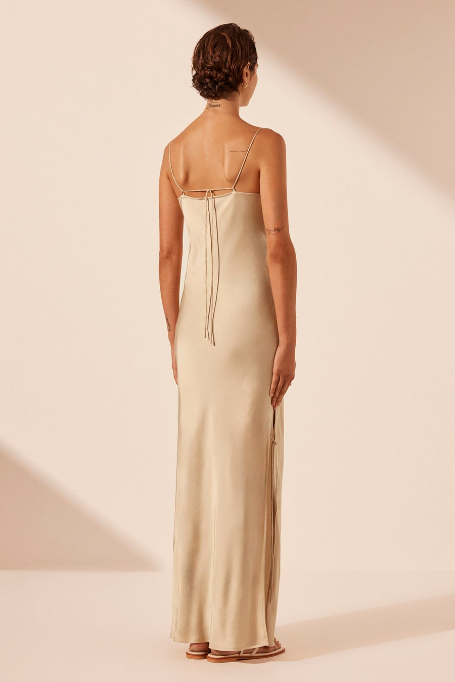 Shona Joy Shae Plunged Tie Maxi Dress Oat