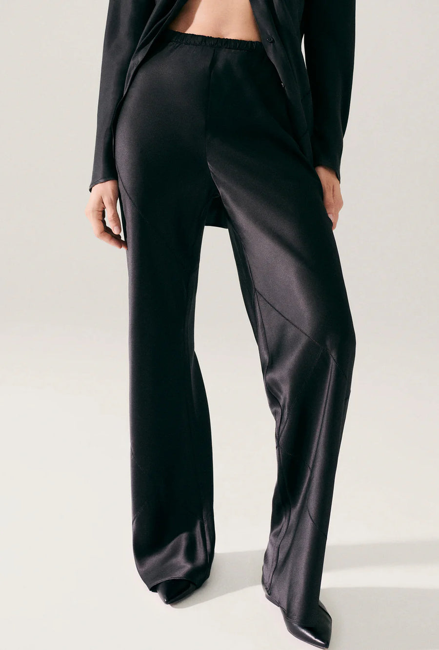 Silk Laundry Splice Bias Cut Pants Black