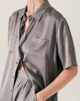 Silk Laundry Short Sleeve Boyfriend Shirt Grey Pearl