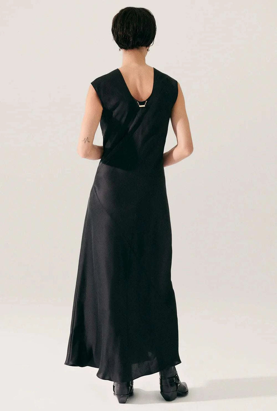 Silk Laundry Splice Sleeveless Dress Black