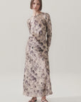 Silk Laundry Full Sleeve Bias Dress Aster Floral