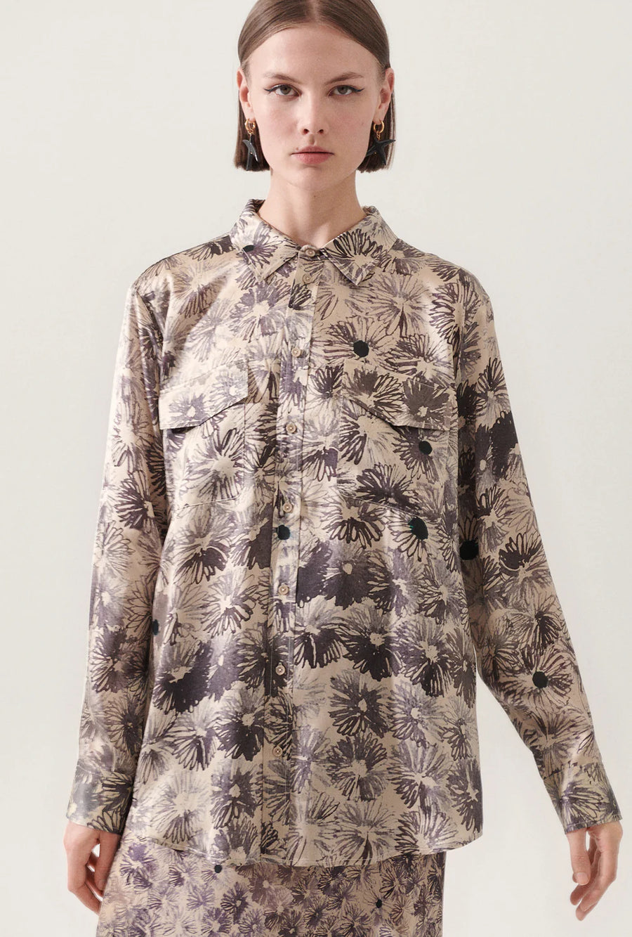 Silk Laundry Boyfriend Shirt Aster Floral