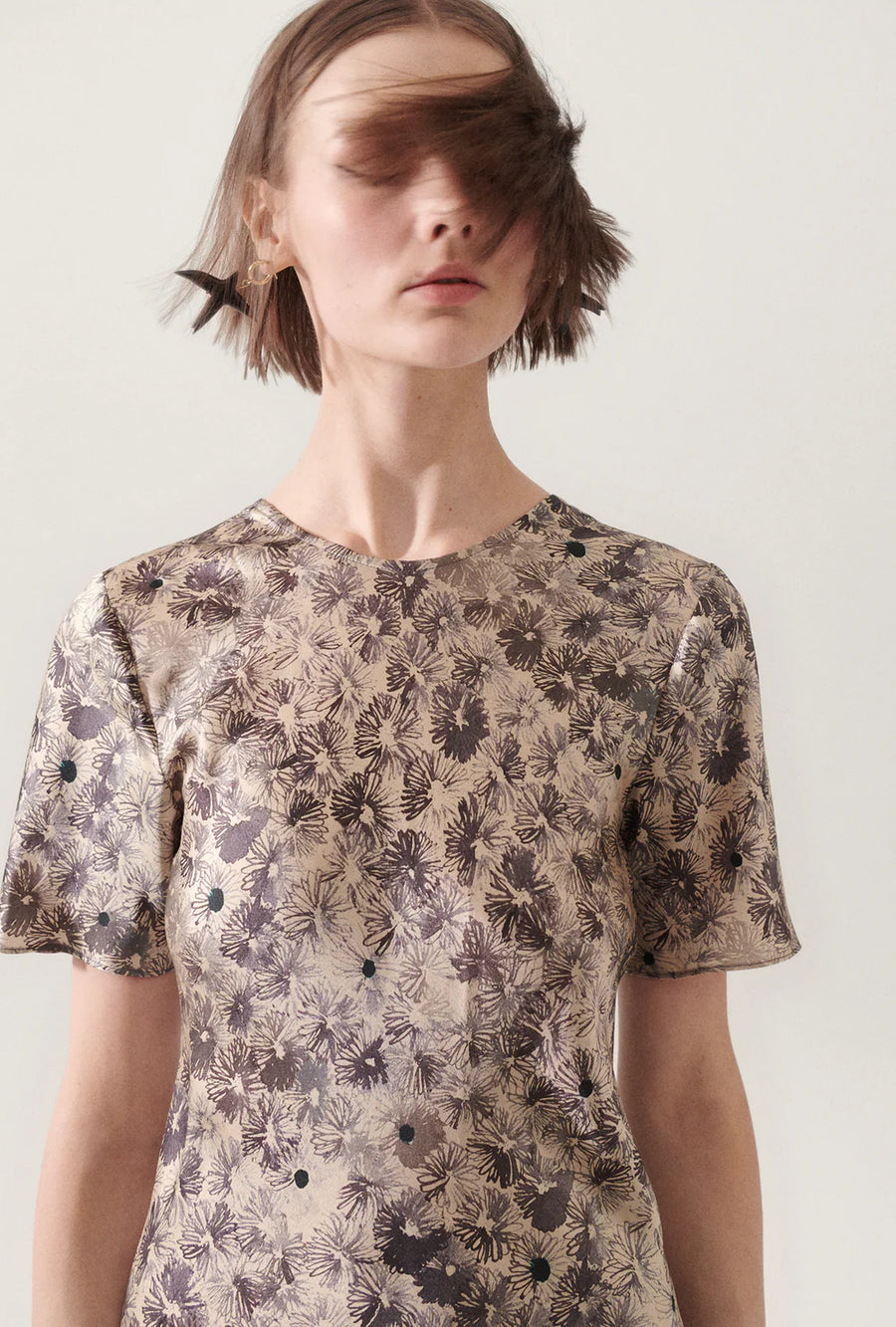 Silk Laundry Short Sleeve Bias Dress Aster Floral