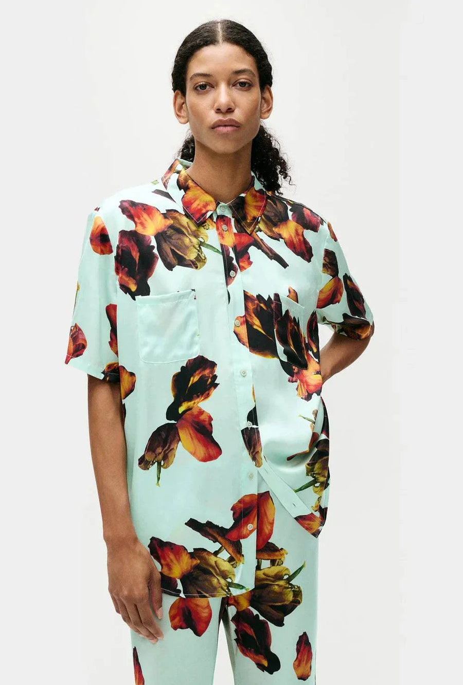 Silk Laundry Short Sleeve Boyfriend Shirt Tulipa Dew