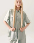 Silk Laundry Short Sleeve Boyfriend Shirt Alabaster