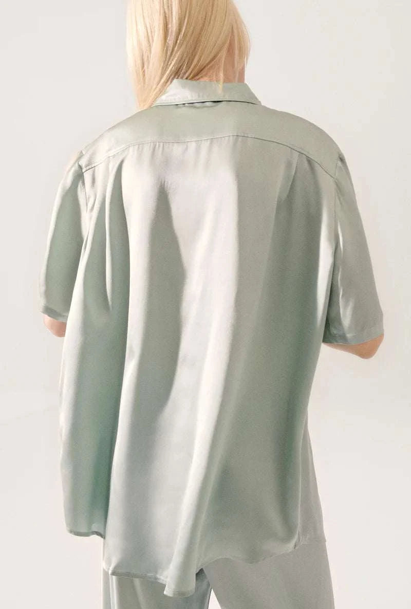 Silk Laundry Short Sleeve Boyfriend Shirt Alabaster