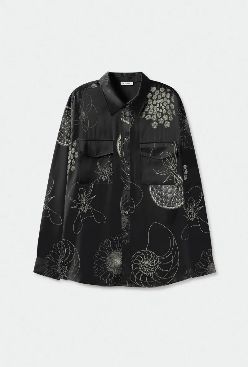 Silk Laundry Boyfriend Shirt Fibonacci Black