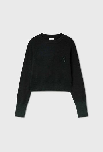 Silk Laundry Wool Cropped Crewneck Black